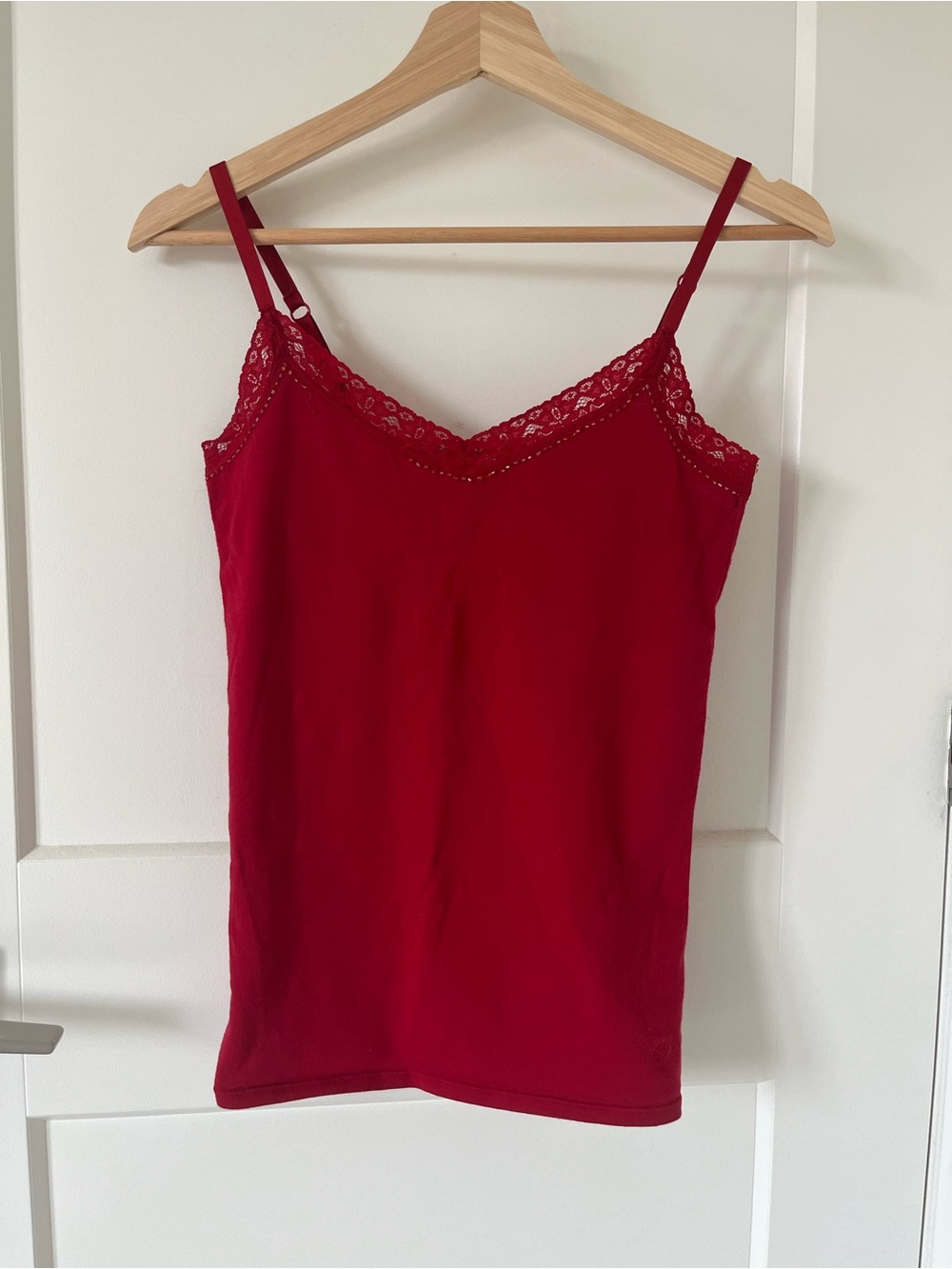 Red Lace-Trim Camisole Tank Top with Built In Bra